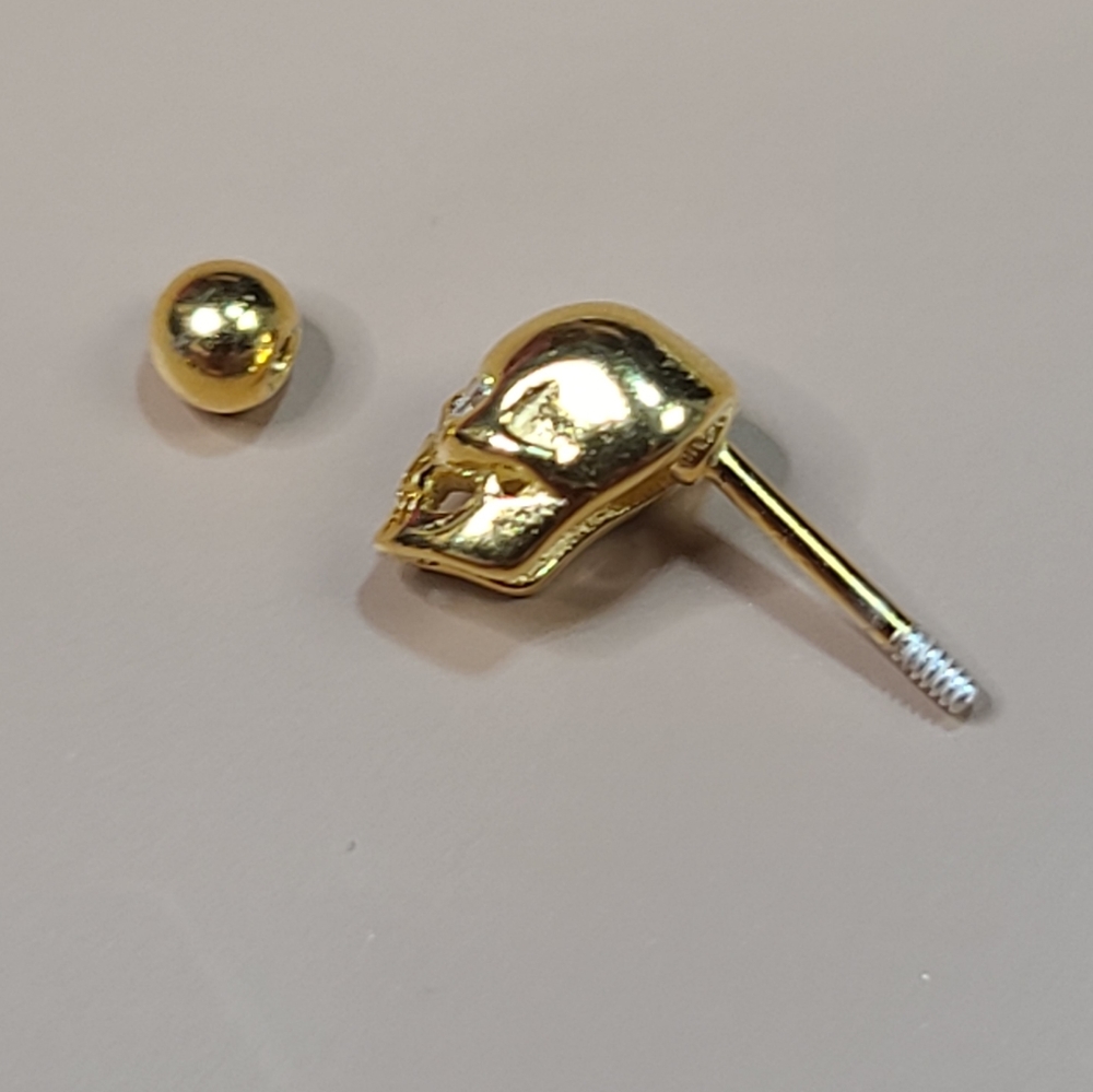 💀 925 Sterling Silver Skull Yellow Gold Plated CZ - Picture 8 of 15